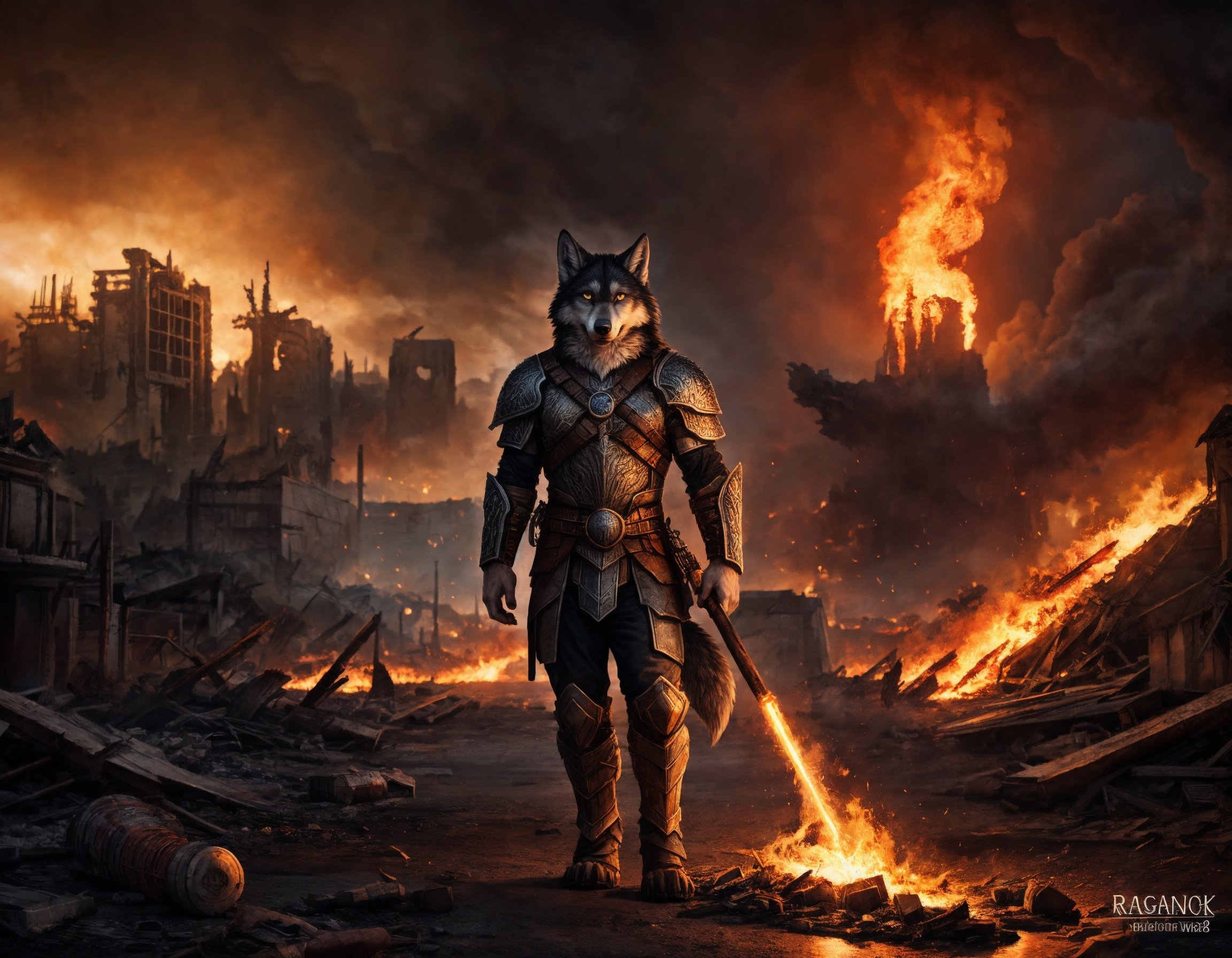 ((detailed fenris wolf )),  wearing runes armor,  ragnarök on Tensor.Art