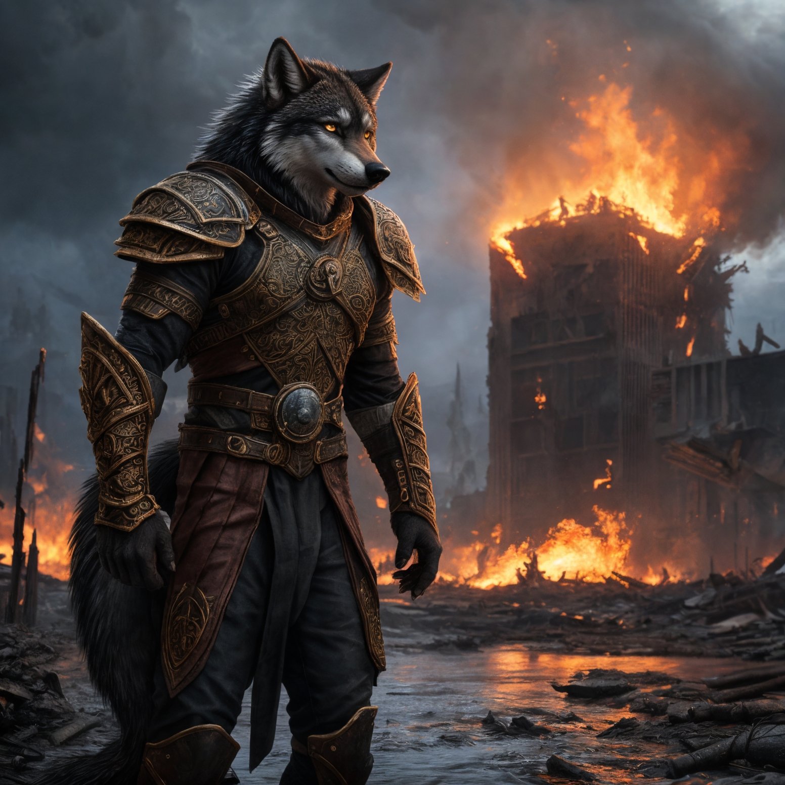 ((detailed fenris wolf )),  wearing runes armor,  ragnarök on Tensor.Art
