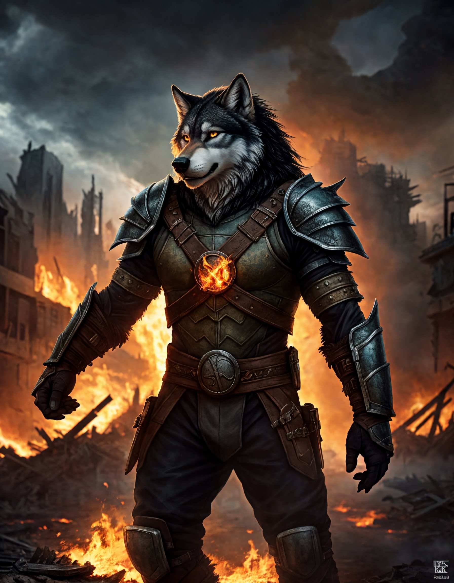 ((detailed fenris wolf )),  wearing runes armor,  ragnarök on Tensor.Art