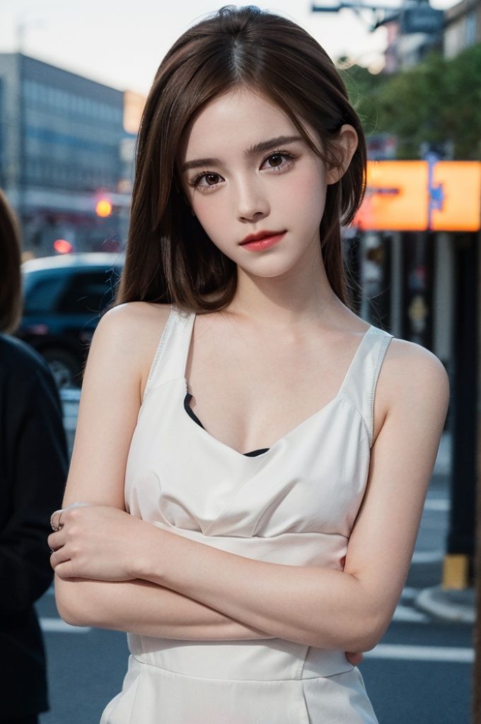 emma, 1girl, solo, brown hair, realistic, jewelry, looking at viewer, crossed arms, upper body, ring, formal, (Good anatomical structure), HDR, UHD, 8K, A real person, Highly detailed, best quality, masterpiece, 1girl, realistic, Highly detailed, (EOS R8, 50mm, F1.2, 8K, RAW photo:1.2), ultra realistic 8k, 