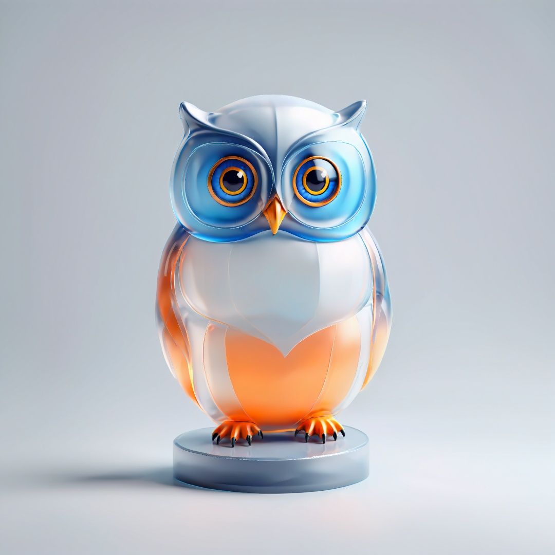 masterpiece,best quality,Frosted glass effect,3dIcon,owl icon,surreal fantasy atmosphere,highly detailed,grey background,gradient,gradient background,