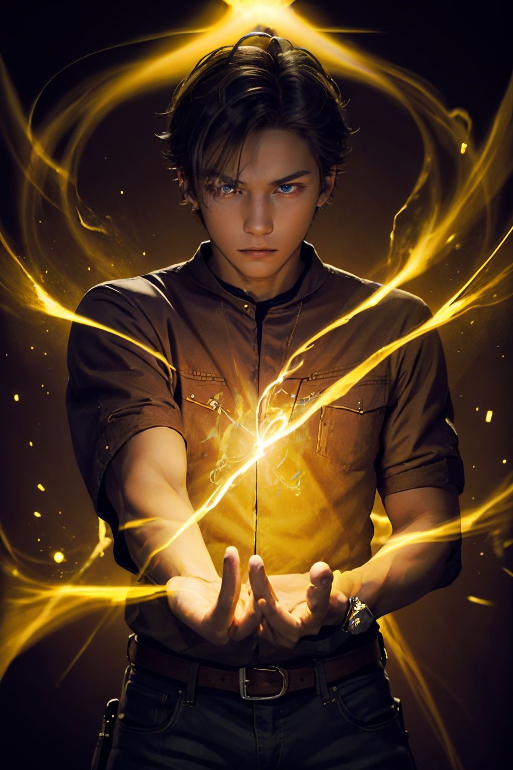 1boy,  cowboy shot,  orange electricity by milk on Tensor.Art
