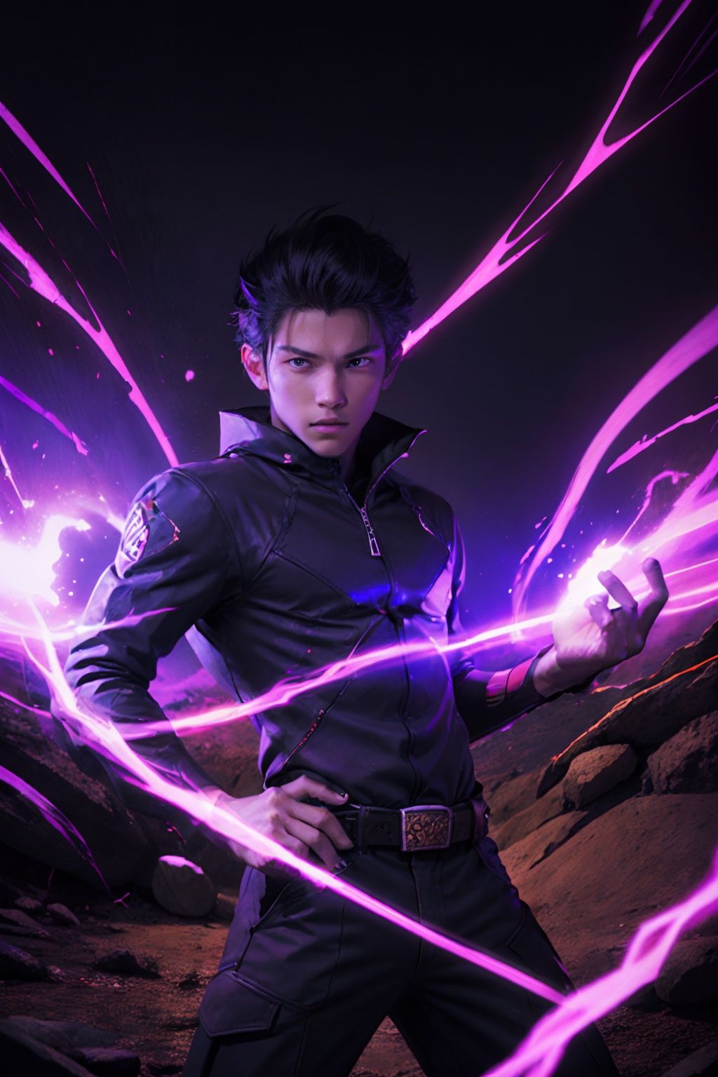 1boy,  cowboy shot,  purple electricity by milk on Tensor.Art