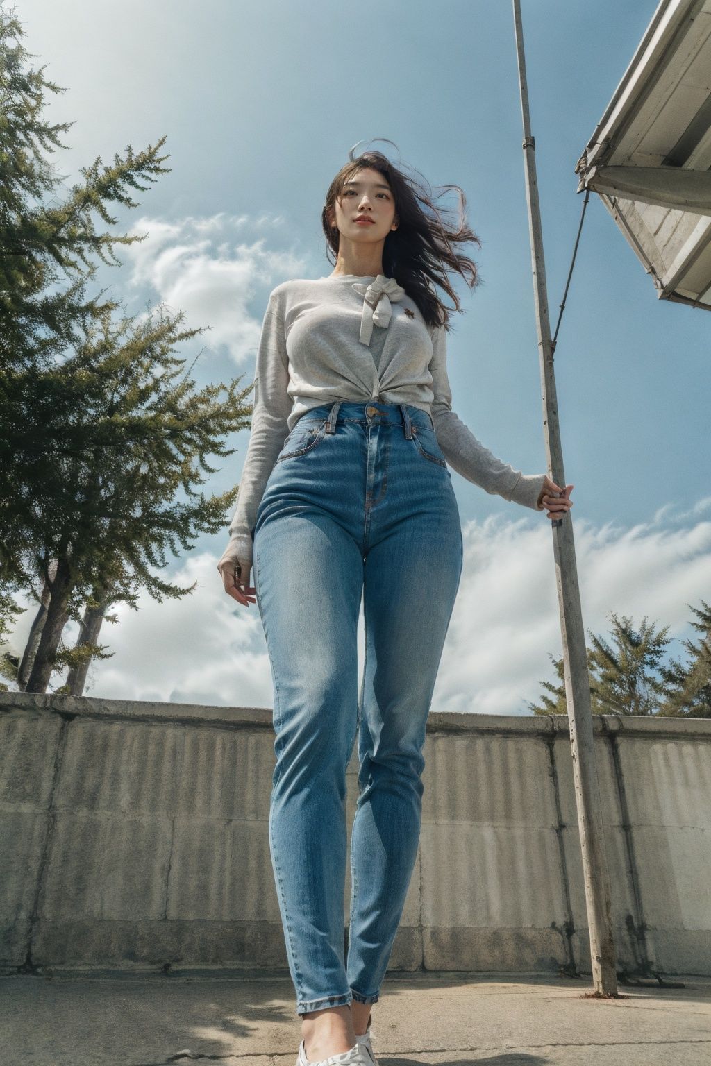 <lora:extremeangle-000002:1>,1 girl, moyou,jeans