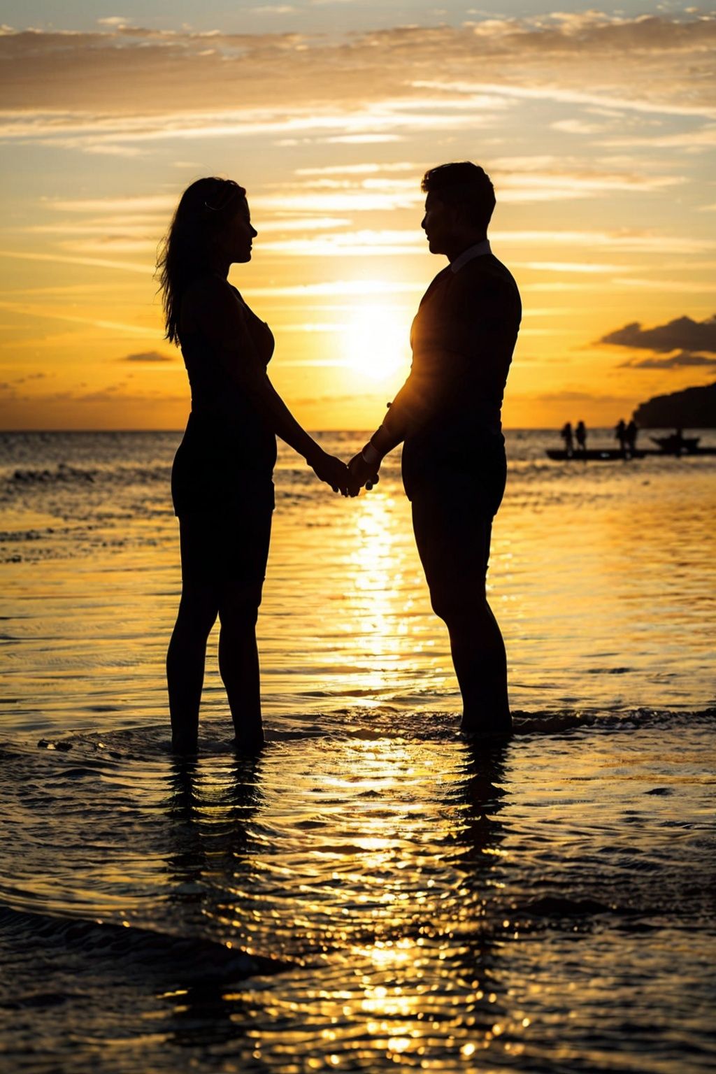 <lora:jianying:1>,jianying,silhouette,,couple ,full body ,from side ,standing ,ocean,sunset ,,,