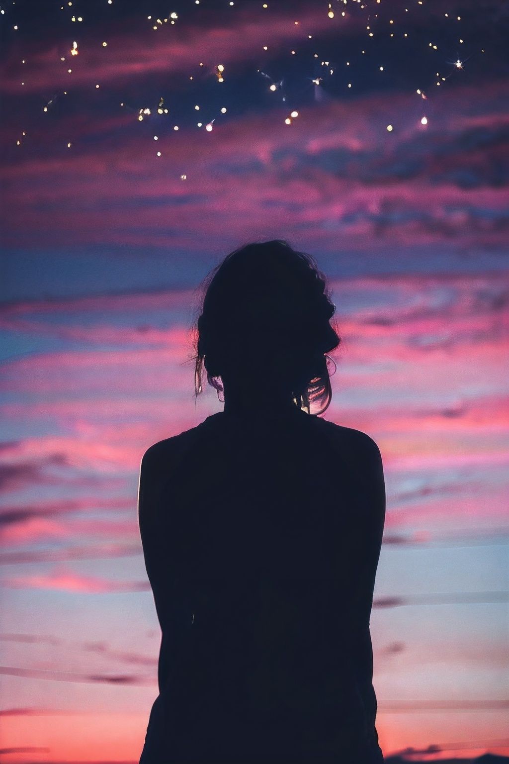 <lora:jianying:1>,jianying, silhouette,little girl,starry sky, from back,headshot