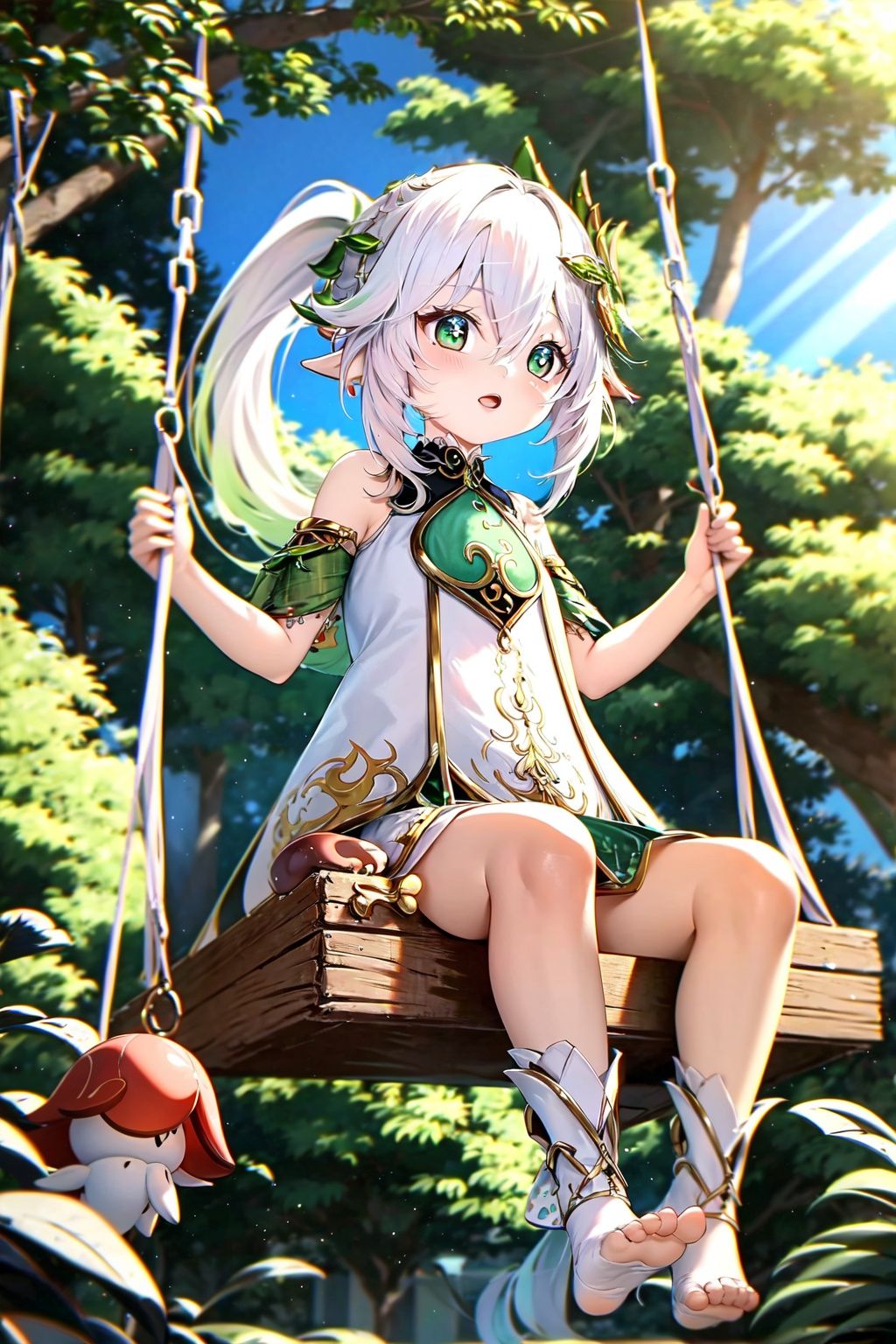 Best quality, 8k, cg, jellyfishforest, shidudou, qingse, huliya, The grass,swing,flower