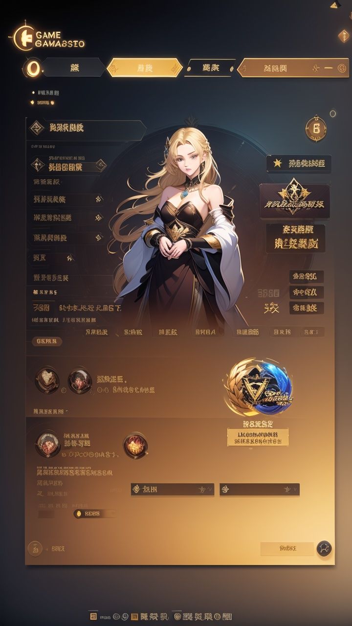 (masterpiece, top quality, best quality, official art, beautiful and aesthetic:1.2),buttons, title, Masterpiece, highest quality, official art, comfortable color scheme, reasonable game interaction, beautiful and beautiful, game interface ohx, graphic design, game interface interaction, content, clear text, 1girl, blonde hair, long hair, english text, solo, gem, jewelry<lora:huanqing:0.6> <lora:gameui6:0.4>