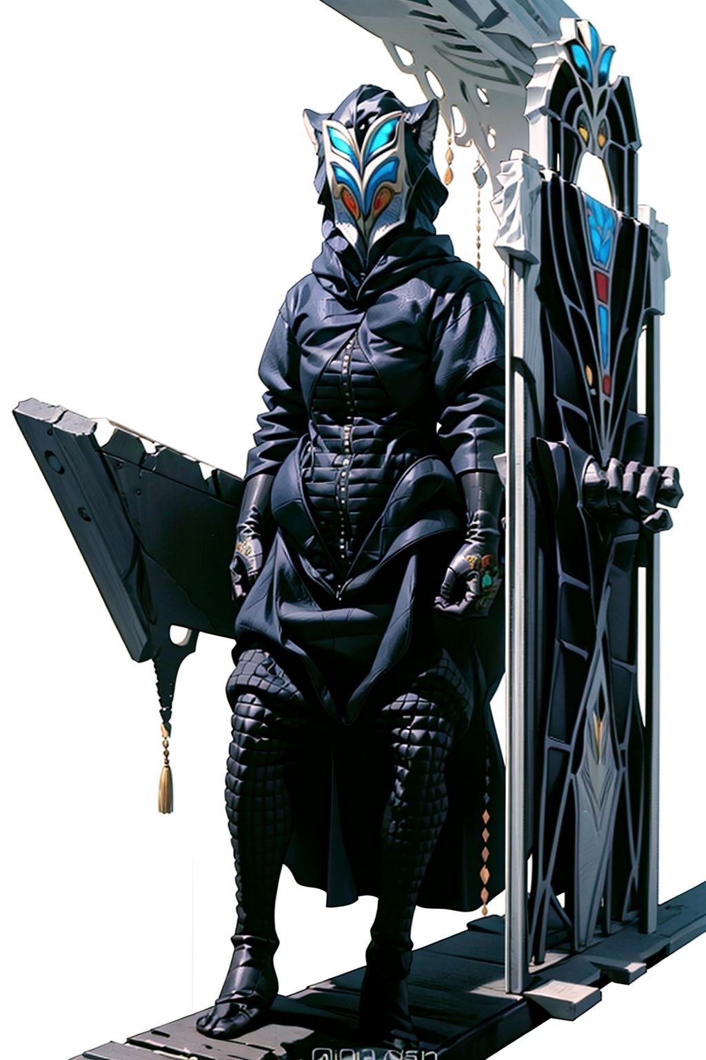 (masterpiece:1.3), (the best quality:1.2), (super fine illustrations:1.2), (Masterpiece), high quality, high detail,((white background:1.2)), looking at viewer, (SOLO:1.4),outline,,simple background, mfls,helmet, mask, shoulder armor, armor