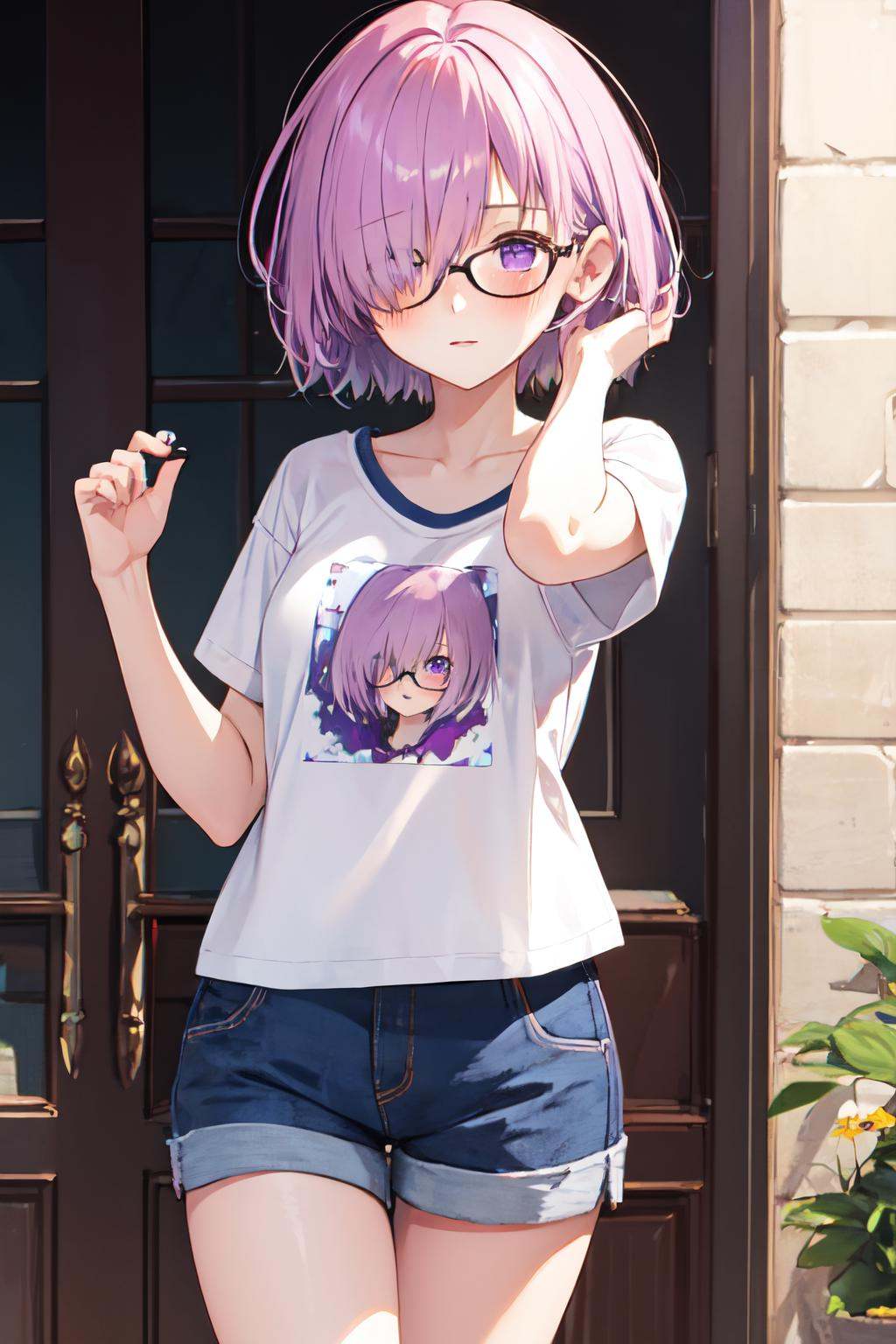 mash kyrielight,  hair over one eye,  blush on Tensor.Art