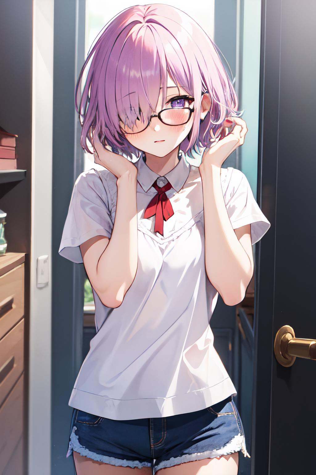mash kyrielight,  hair over one eye,  blush on Tensor.Art
