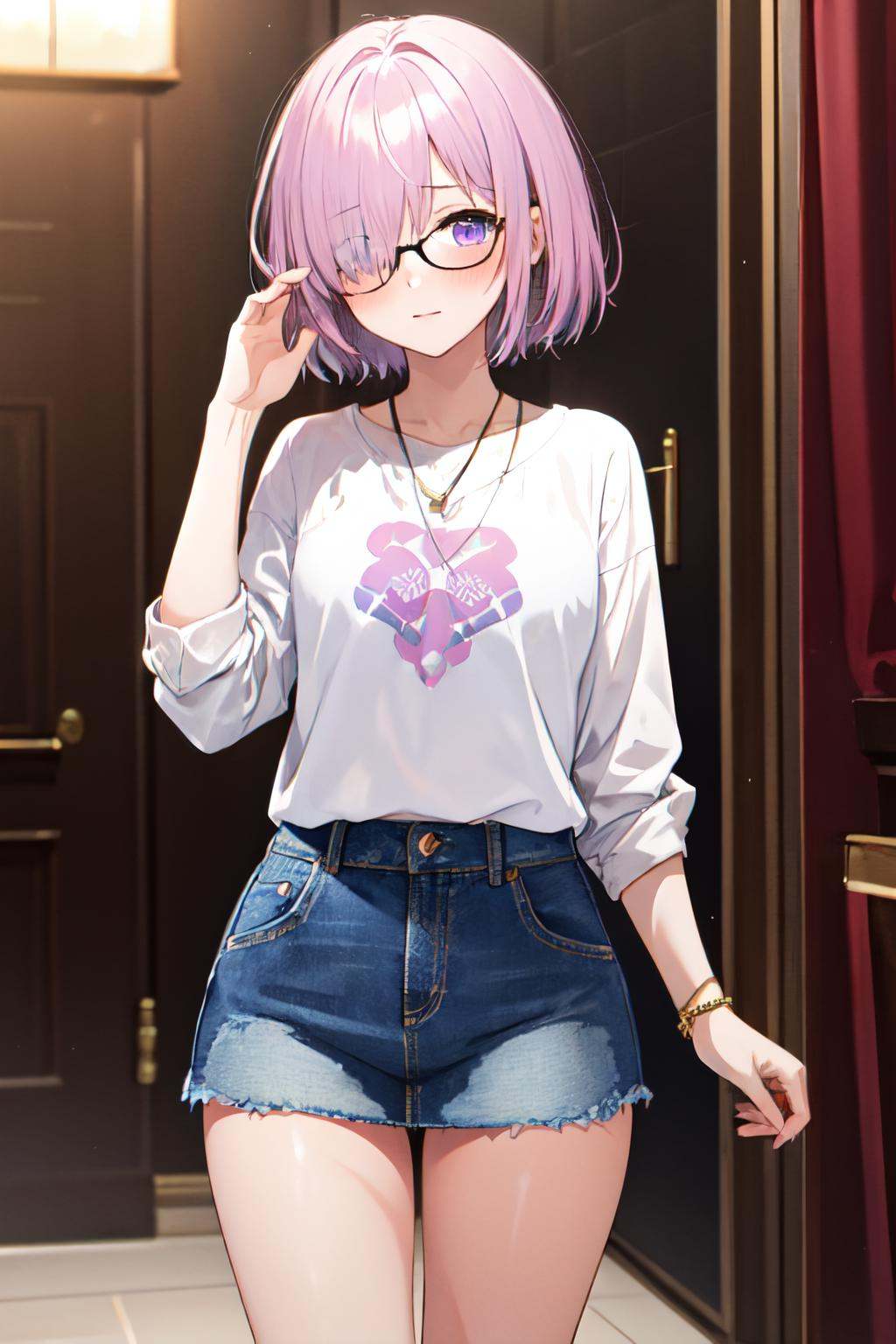 mash kyrielight,  hair over one eye,  blush on Tensor.Art