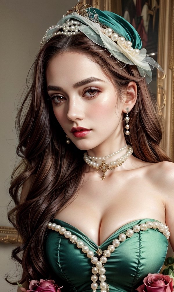 portrait ,  model woman ribbons and pearls,  Victorian gown on Tensor.Art