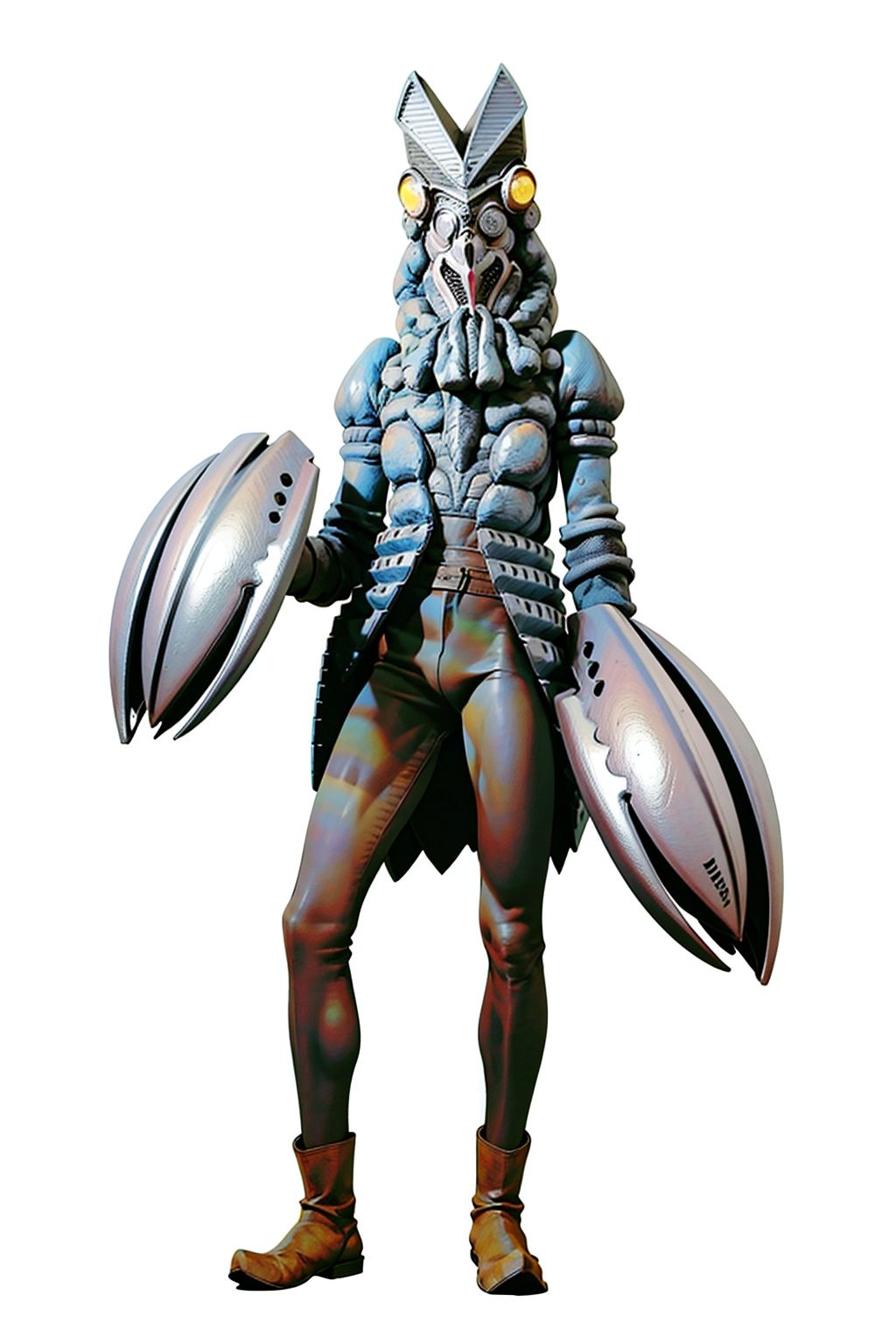(masterpiece:1.3), (the best quality:1.2), (super fine illustrations:1.2), (Masterpiece), high quality, high detail,((white background:1.2)), looking at viewer, (SOLO:1.4),outline,,simple background, baltan,mask, boots, helmet, weapon, armor,baltan