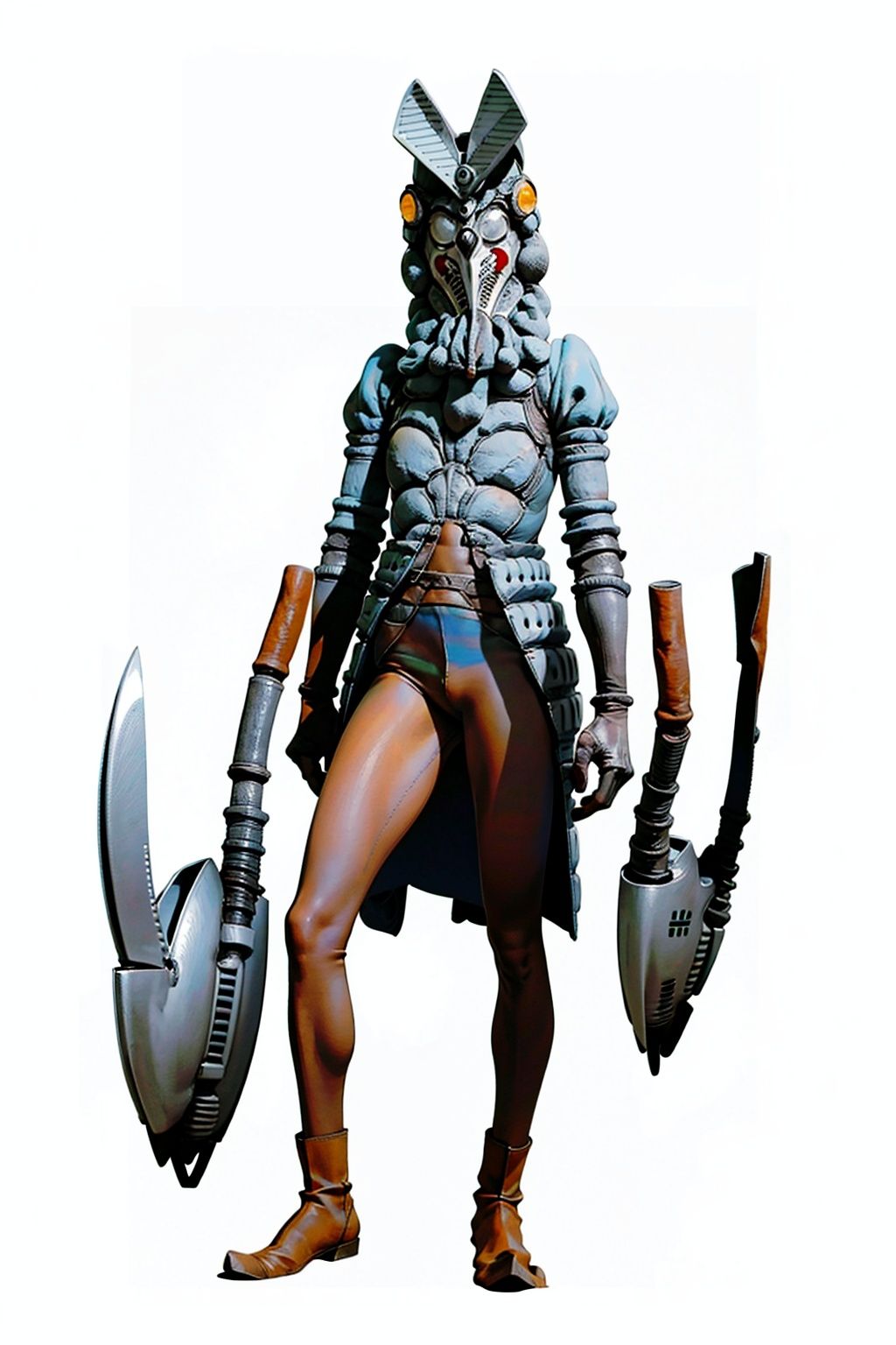 (masterpiece:1.3), (the best quality:1.2), (super fine illustrations:1.2), (Masterpiece), high quality, high detail,((white background:1.2)), looking at viewer, (SOLO:1.4),outline,,simple background, baltan,mask, boots, helmet, weapon, armor,baltan