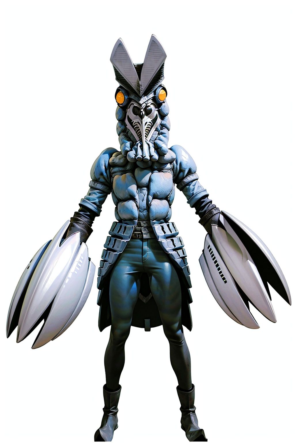 (masterpiece:1.3), (the best quality:1.2), (super fine illustrations:1.2), (Masterpiece), high quality, high detail,((white background:1.2)), looking at viewer, (SOLO:1.4),outline,,simple background, baltan,mask, boots, helmet, weapon, armor,baltan