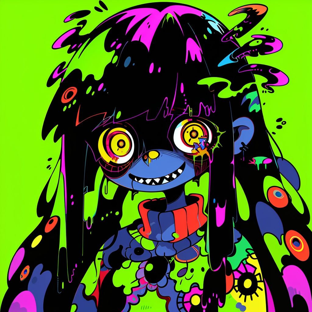 BJ_Violent_graffiti, 1girl, solo, long_hair, looking_at_viewer, smile, open_mouth, simple_background, yellow_eyes, upper_body, teeth, colored_skin, sharp_teeth, green_background, multicolored_eyes, ringed_eyes, yellow_sclera, colorful, horror_\(theme\),strong contrast,high level of detail,Best quality,masterpiece,<lora:Violent_graffiti>,