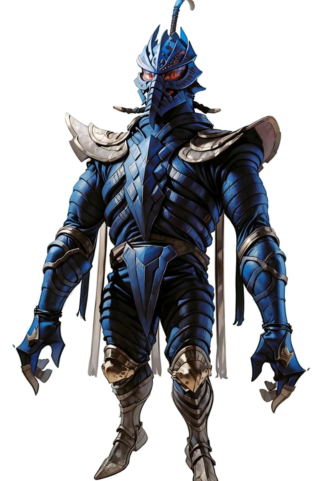 (masterpiece:1.3), (the best quality:1.2), (super fine illustrations:1.2), (Masterpiece), high quality, high detail,((white background:1.2)), looking at viewer, (SOLO:1.4),outline,,simple background, empor,helmet,mask, spikes, shoulder armor, armor