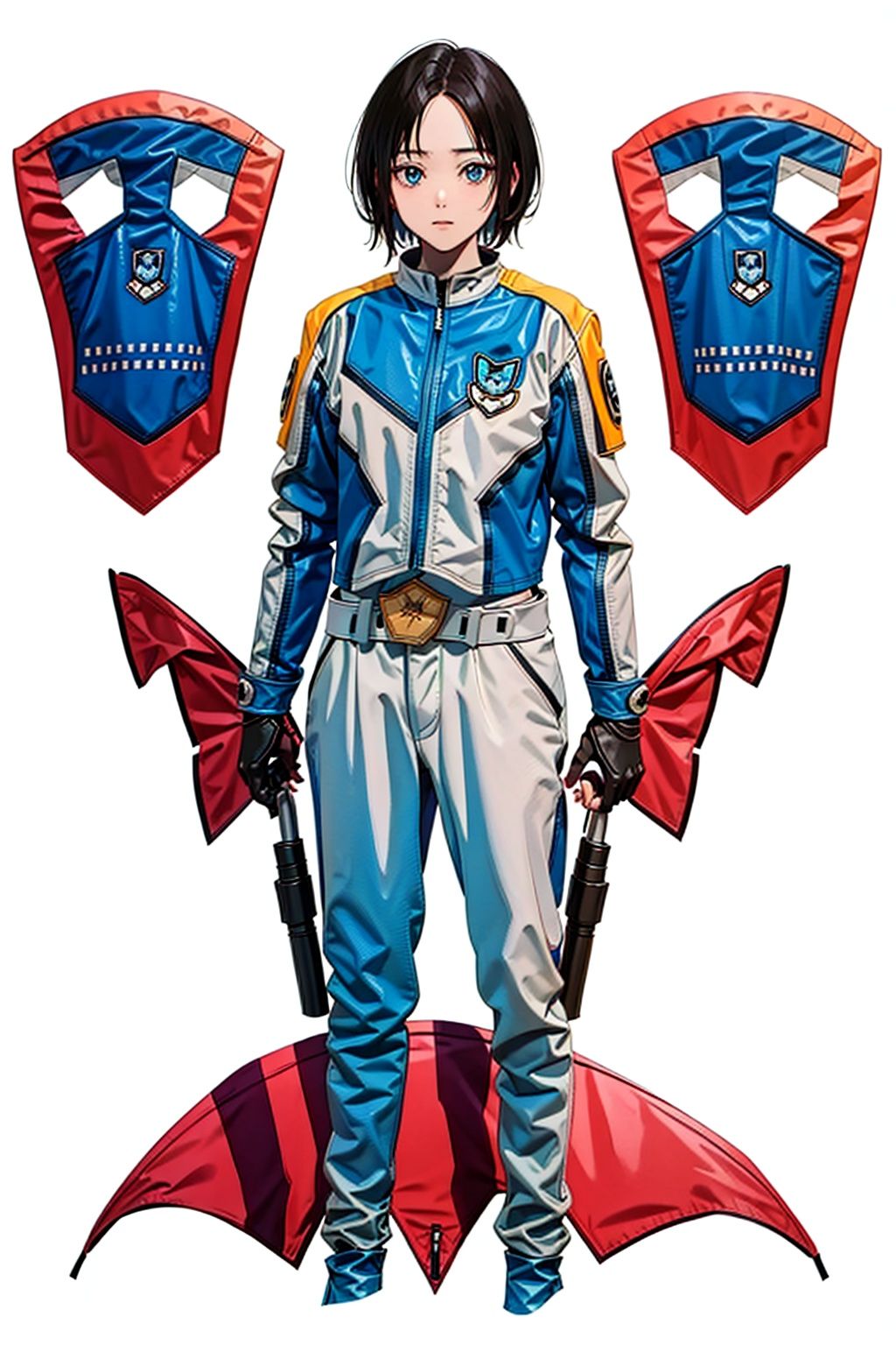 (masterpiece:1.3), (the best quality:1.2), (super fine illustrations:1.2), (Masterpiece), high quality, high detail, ((white background:1.2)), looking at viewer, (SOLO:1.4), outline, , simple background, ,belt, blue jacket, uniform, pants, gloves, military uniform, jacket