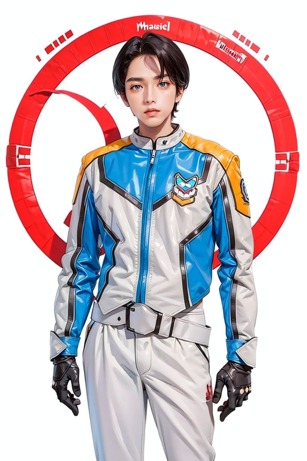 (masterpiece:1.3),  (the best quality:1.2),  (super fine illustrations:1.2),  (Masterpiece),  high quality,  high detail, ((white background:1.2)),  looking at viewer,  (SOLO:1.4), outline, , simple background, 
,belt, blue jacket, uniform, pants, gloves, military uniform, jacket