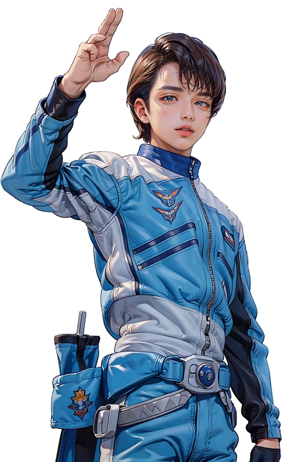 (masterpiece:1.3),  (the best quality:1.2),  (super fine illustrations:1.2),  (Masterpiece),  high quality,  high detail, ((white background:1.2)),  looking at viewer,  (SOLO:1.4), outline, , simple background, 
,logo, blue jacket, military uniform, uniform, jacket