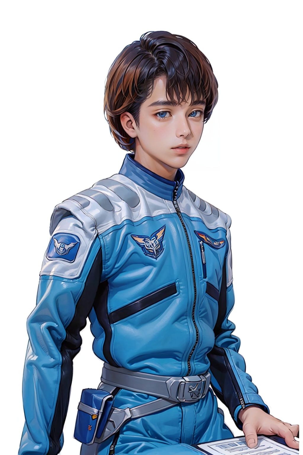 (masterpiece:1.3),  (the best quality:1.2),  (super fine illustrations:1.2),  (Masterpiece),  high quality,  high detail, ((white background:1.2)),  looking at viewer,  (SOLO:1.4), outline, , simple background, 
,logo, blue jacket, military uniform, uniform, jacket