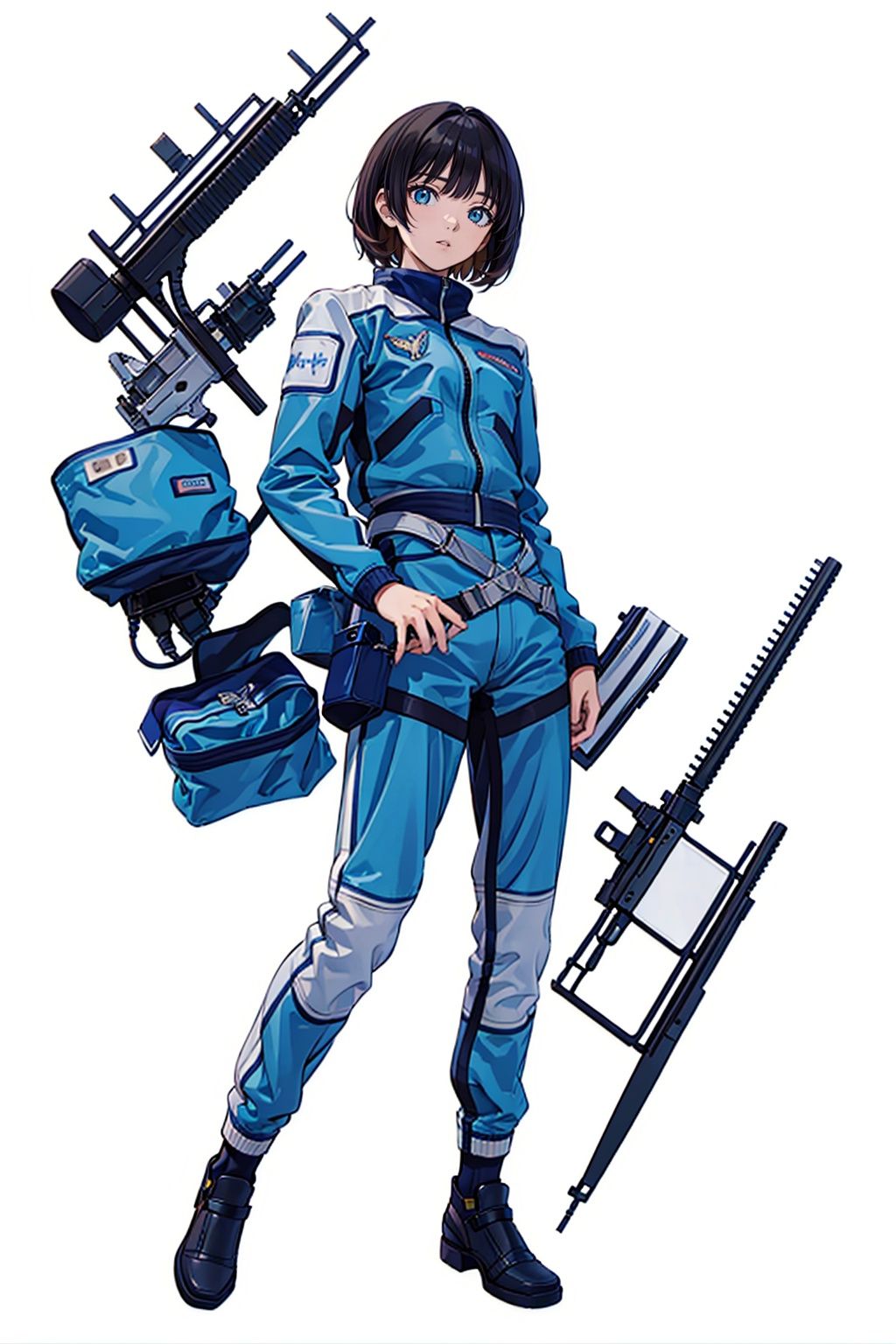 (masterpiece:1.3),  (the best quality:1.2),  (super fine illustrations:1.2),  (Masterpiece),  high quality,  high detail, ((white background:1.2)),  looking at viewer,  (SOLO:1.4), outline, , simple background, 
,logo, blue jacket, military uniform, uniform, jacket