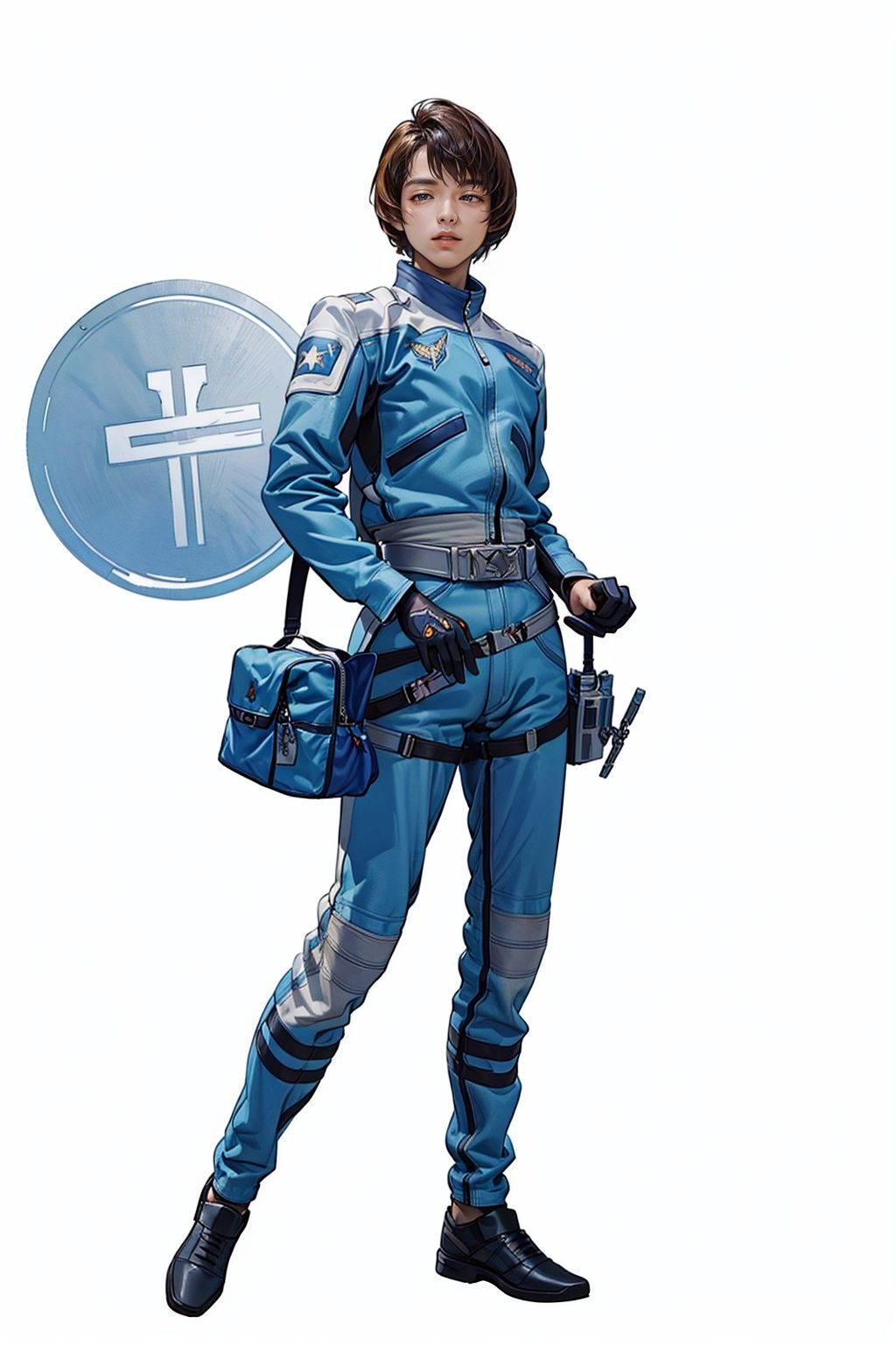 (masterpiece:1.3),  (the best quality:1.2),  (super fine illustrations:1.2),  (Masterpiece),  high quality,  high detail, ((white background:1.2)),  looking at viewer,  (SOLO:1.4), outline, , simple background, 
,logo, blue jacket, military uniform, uniform, jacket