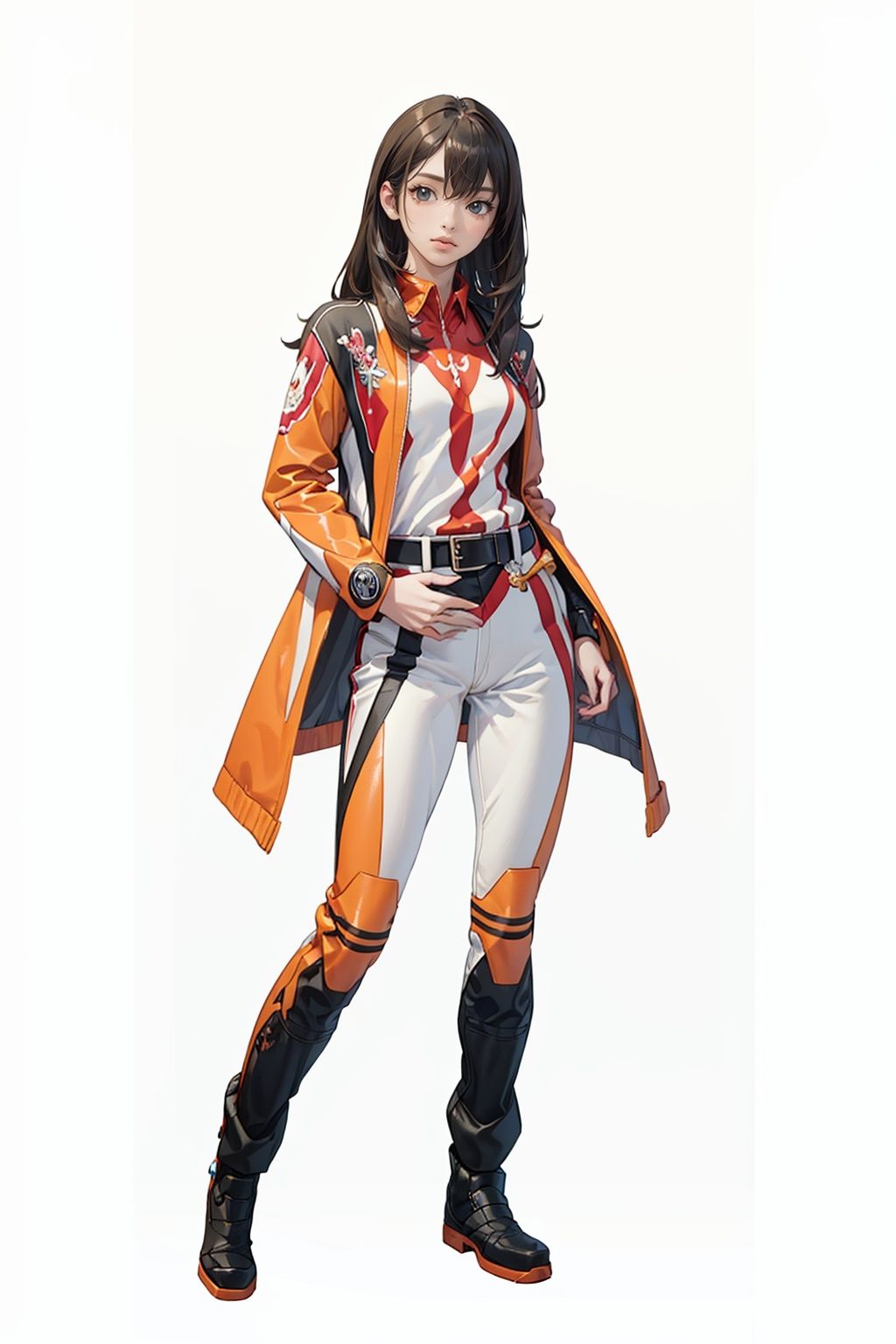 (masterpiece:1.3),  (the best quality:1.2),  (super fine illustrations:1.2),  (Masterpiece),  high quality,  high detail, ((white background:1.2)),  looking at viewer,  (SOLO:1.4), outline, , simple background, 
,upg, belt, pants, jacket, boots