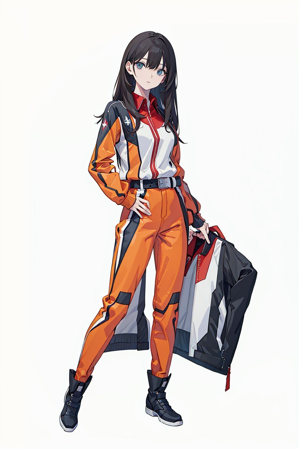 (masterpiece:1.3),  (the best quality:1.2),  (super fine illustrations:1.2),  (Masterpiece),  high quality,  high detail, ((white background:1.2)),  looking at viewer,  (SOLO:1.4), outline, , simple background, 
,upg, belt, pants, jacket, boots