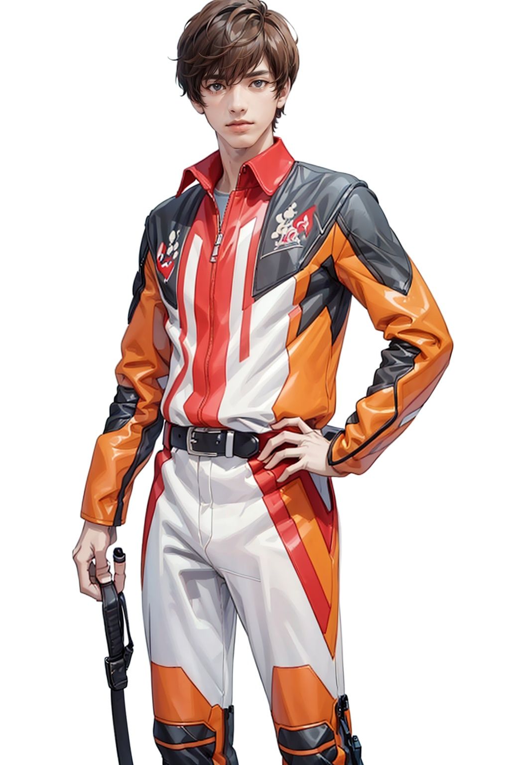 (masterpiece:1.3),  (the best quality:1.2),  (super fine illustrations:1.2),  (Masterpiece),  high quality,  high detail, ((white background:1.2)),  looking at viewer,  (SOLO:1.4), outline, , simple background, 
,upg, belt, pants, jacket, boots