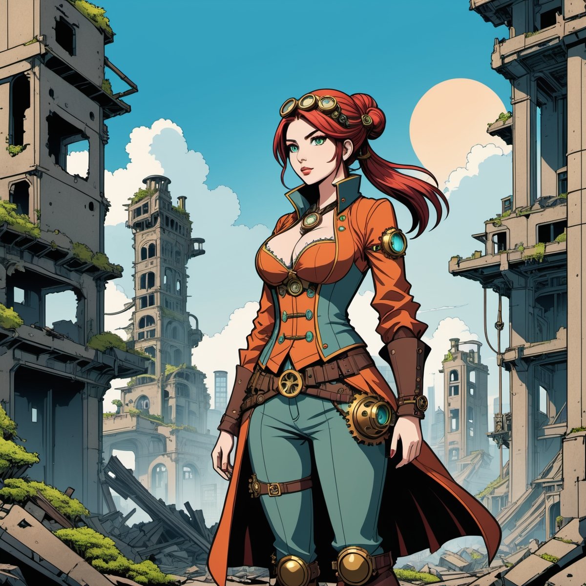 anime artwork comic line art drawing An (steampunk woman),  medium breast,  (standing) on Tensor.Art