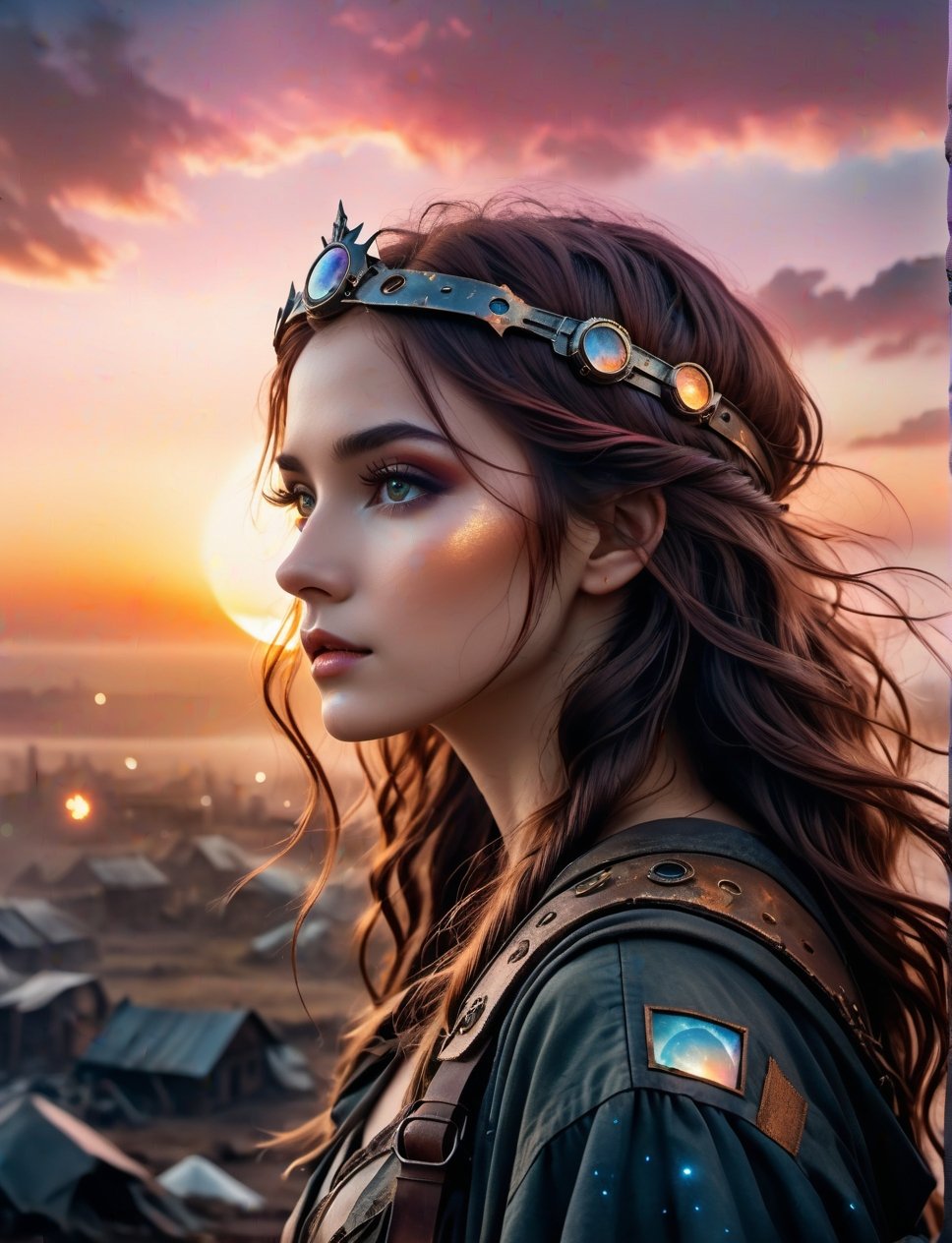 cinematic photo ethereal fantasy concept art of post-apocalyptic sunset at the end of the world of the new dawn aquarelle...