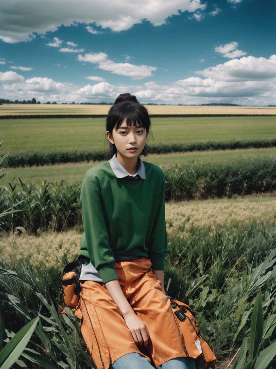 jiPortrait,1girl,field,grass,sitting,<lora:jiPortarit V1.0:0.9>,