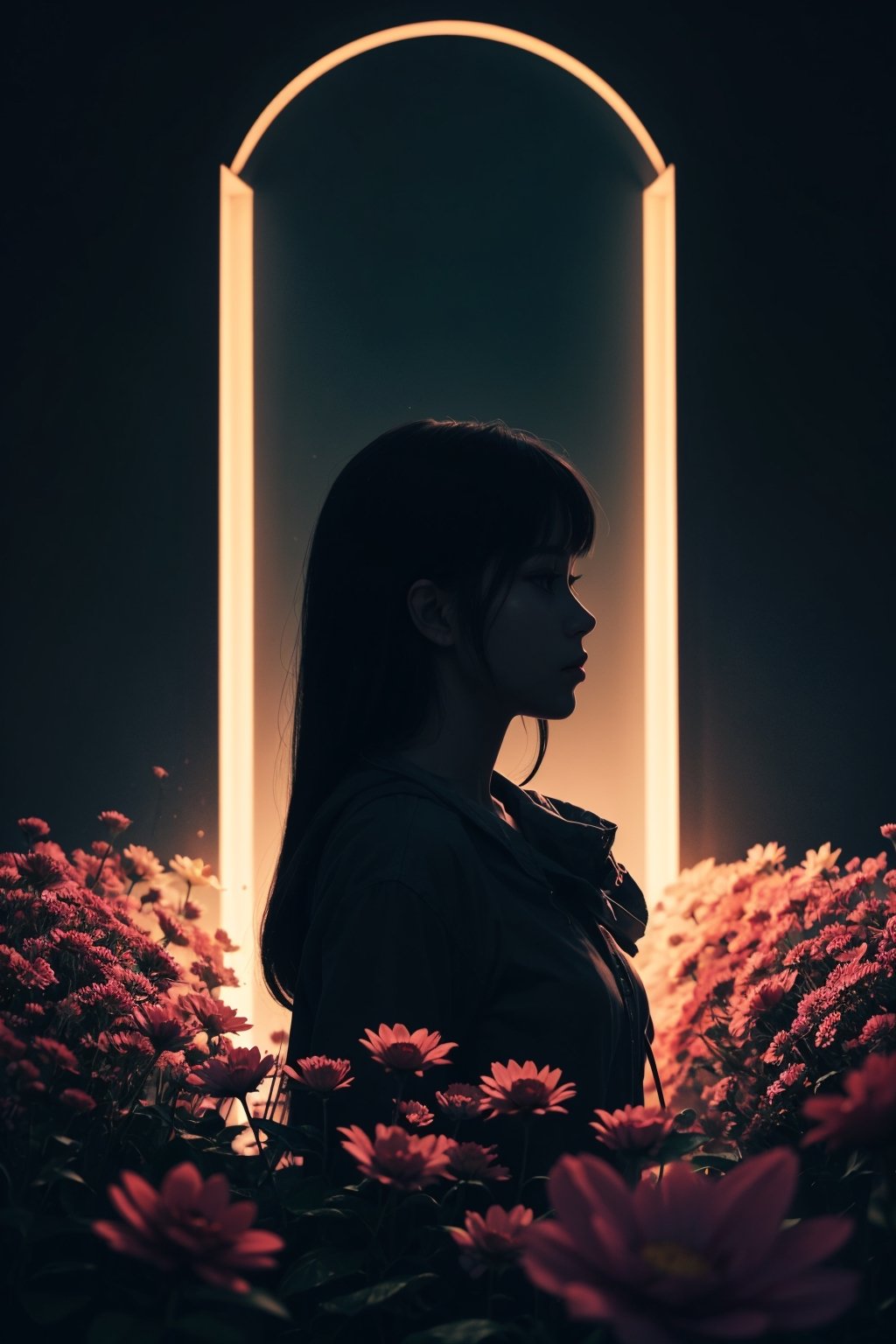 ghost silhouette woman,  flowers,  cinematic on Tensor.Art