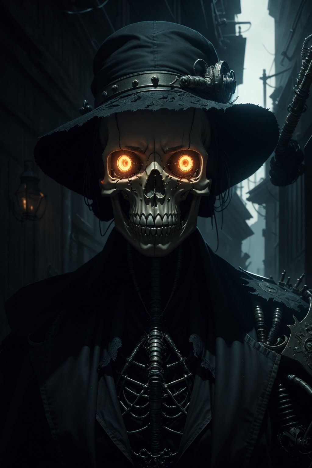 (Very detailed 8K wallpaper),  A masterfully detailed portrait of a sinister necromancer,  their face shrouded in darkness...