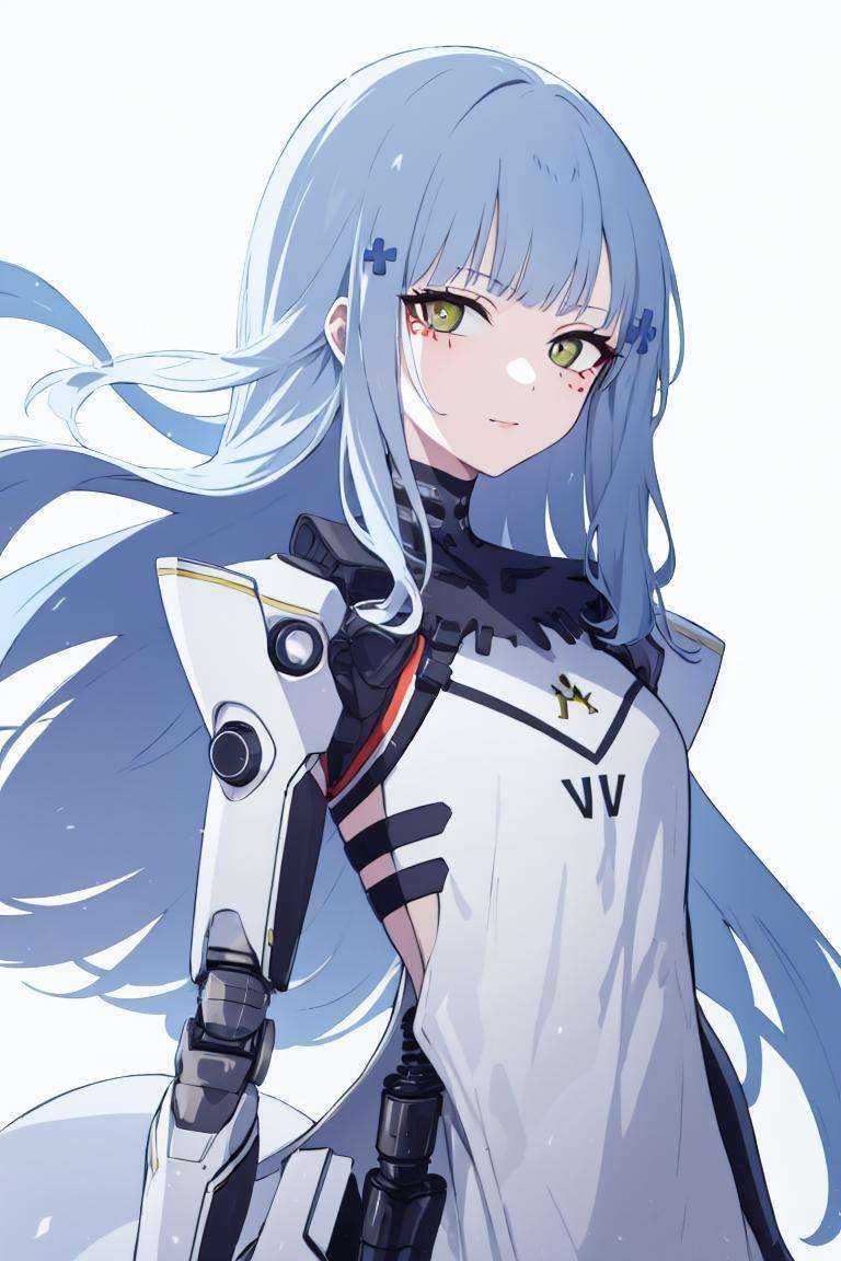 nitorization,1girl, solo, upper body,white background,  looking at viewer,white dress,mechanical legs, long hair <lora:nitorization-000004:0.8> <lora:char-hk416:1>