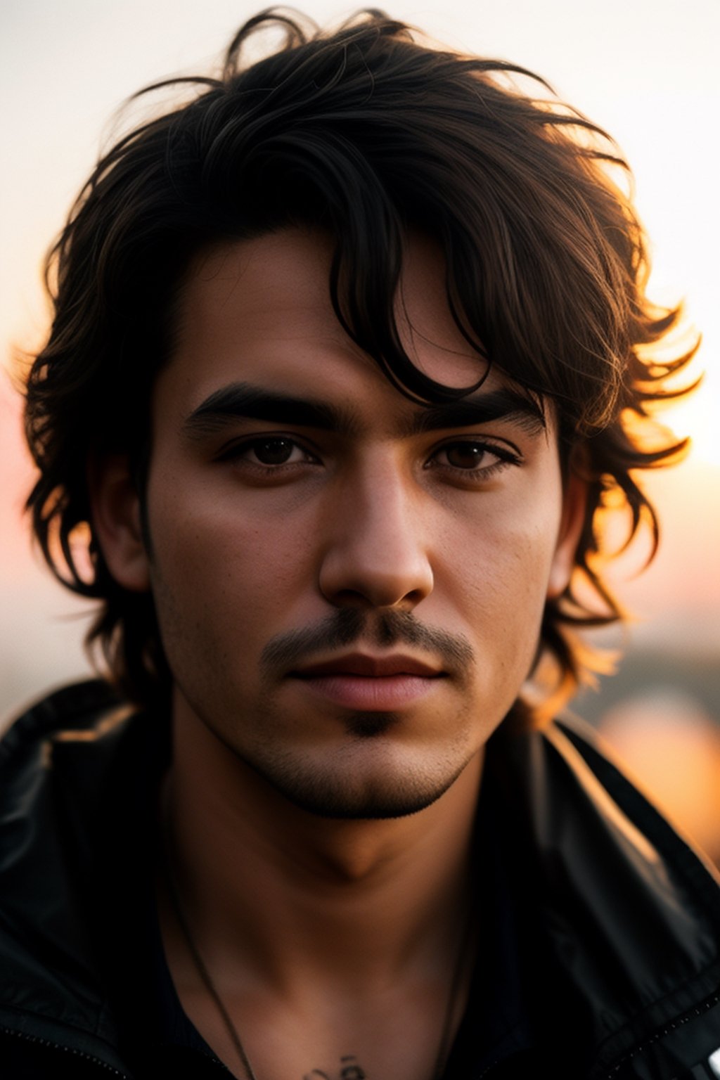 RAW face closeup portrait of a man wearing a jacket,  nature light,  sunset by CafeMan on Tensor.Art