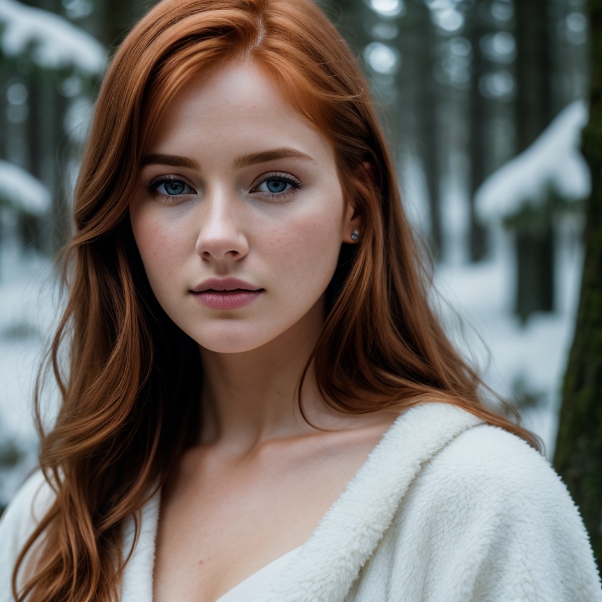 close up of a european woman,  ginger hair,  winter forest by CafeMan on Tensor.Art