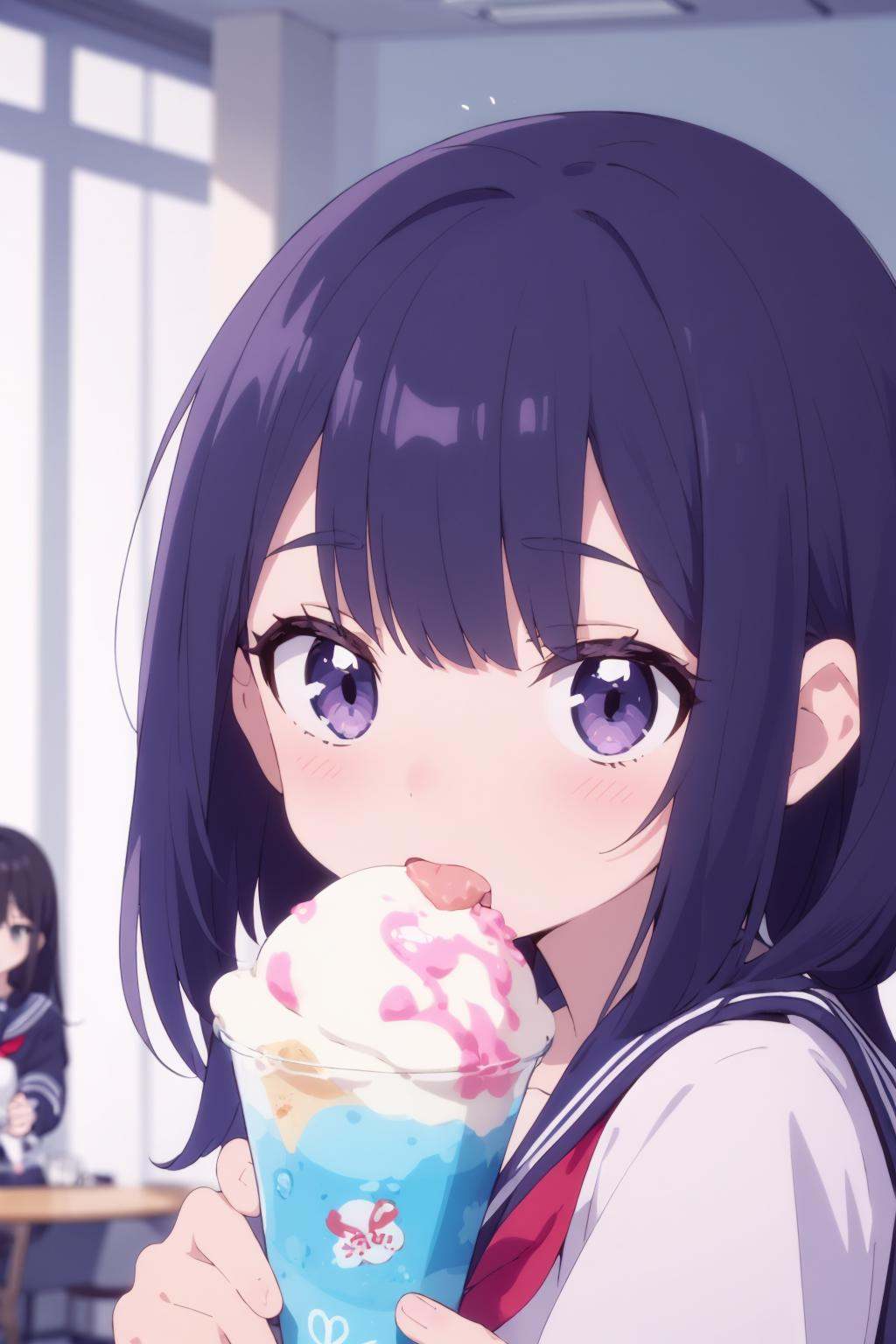 2girls,  serafuku,  licking gelato together on Tensor.Art