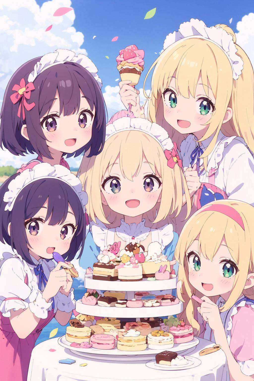 4+ girls,  multiple colored hairs,  sweet maids on Tensor.Art