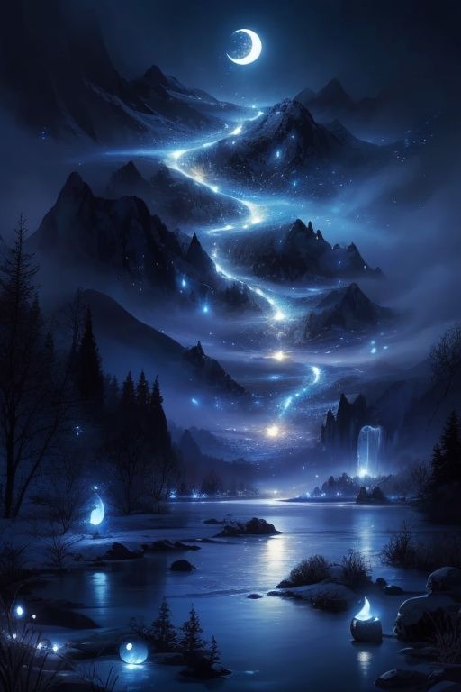 Best,quality,16k,cg,moon,nightmoon,astral,the Milky Way,peaked,Mountain willows,star,glowworm