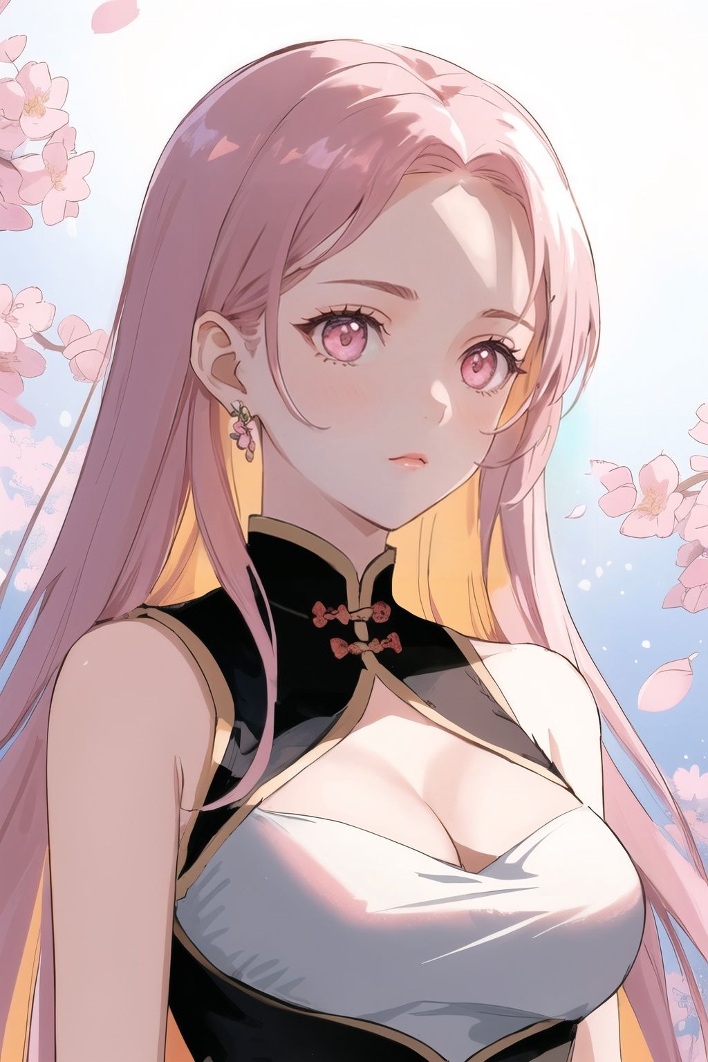 (bare shoulders:0.85),((Glowing ambiance, enchanting radiance, luminous lighting, ethereal atmosphere, mesmerizing glow, evocative hues, captivating coloration, dramatic lighting, enchanting aura)),1girl,masterpiece,best quality,1girl,(upper body:1.2),(1 Chinese patterns in the middle of the girl's forehead),girl with a weak temperament,,(epic cinematic),soft nature lights,rim light,absurd,amazing,funny,itricate,hyper detailed,pink flowers,soft colors,