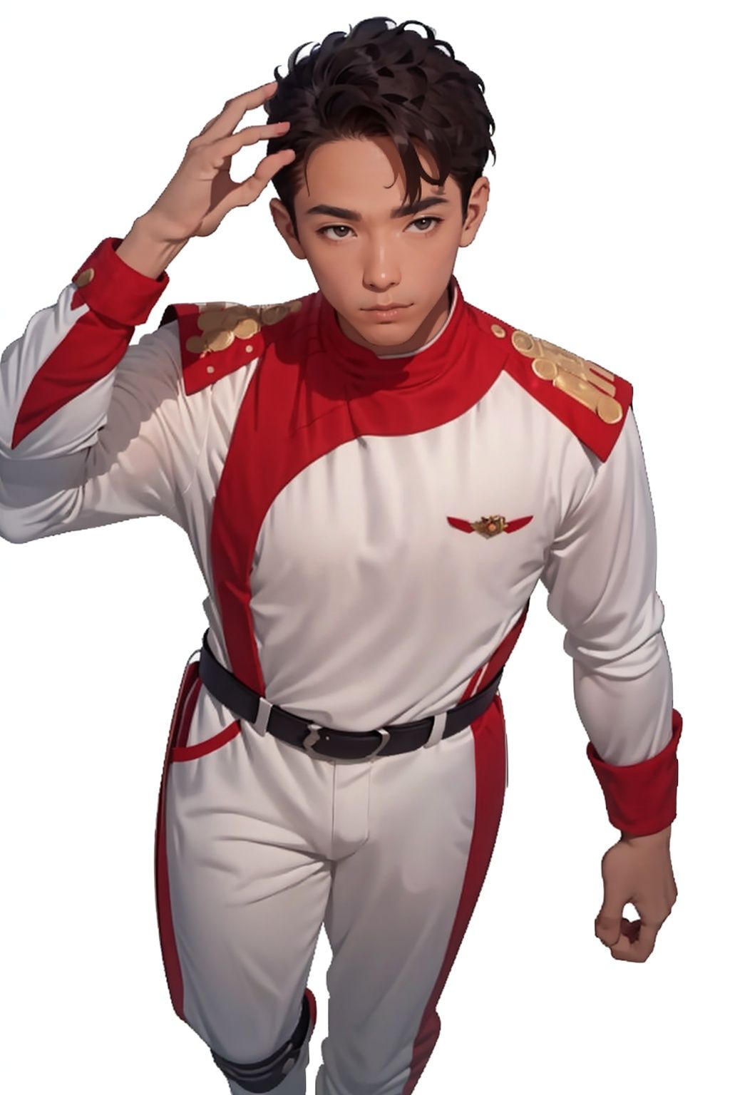 (masterpiece:1.3), (the best quality:1.2), (super fine illustrations:1.2), (Masterpiece), high quality, high detail,((white background:1.2)), looking at viewer, (SOLO:1.4),outline,,simple background,boots, belt, military uniform, uniform,