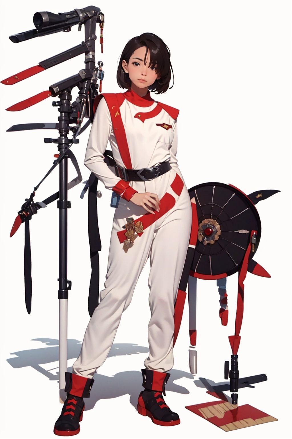 (masterpiece:1.3), (the best quality:1.2), (super fine illustrations:1.2), (Masterpiece), high quality, high detail,((white background:1.2)), looking at viewer, (SOLO:1.4),outline,,simple background,boots, belt,, uniform, military uniform