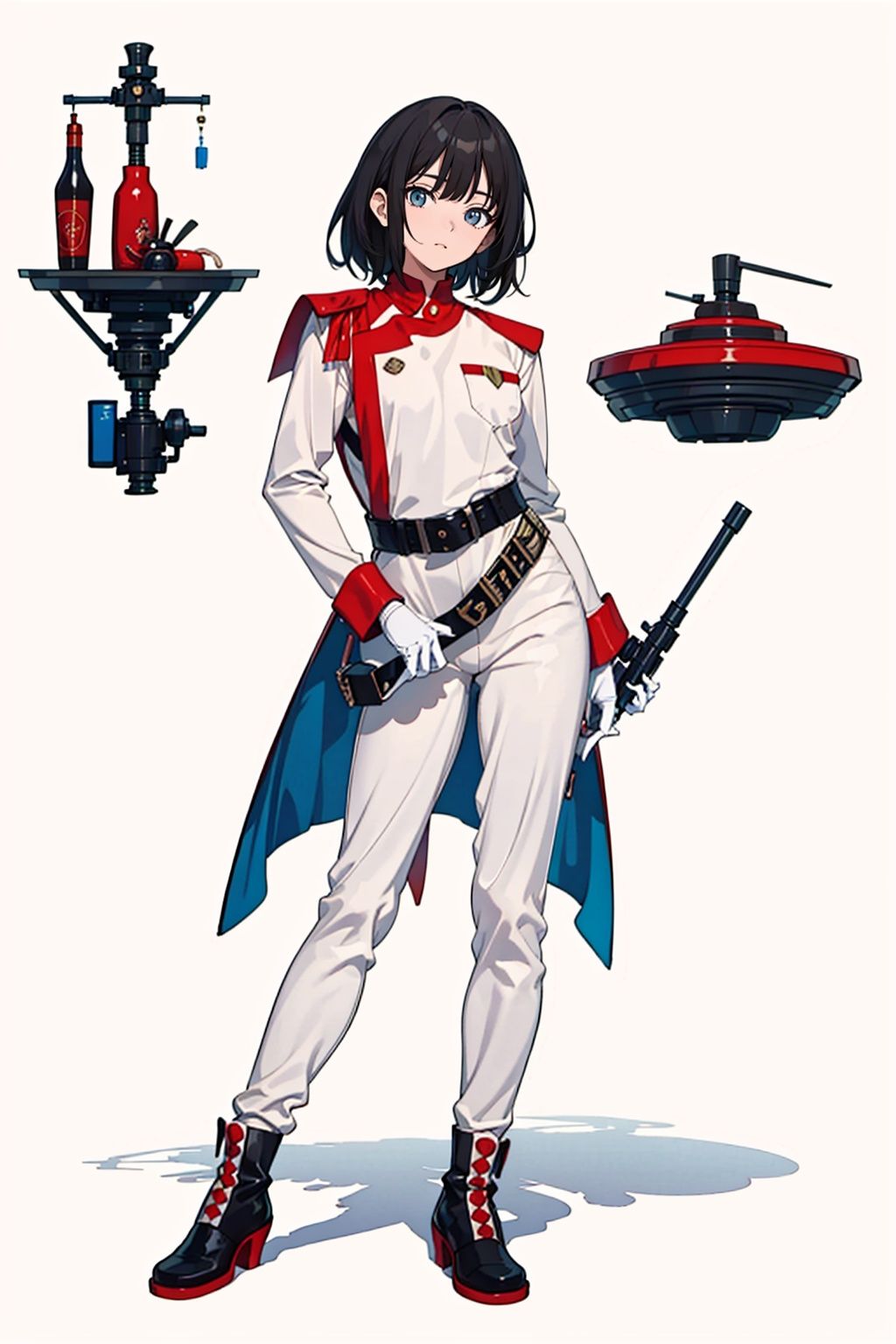  (masterpiece:1.3), (the best quality:1.2), (super fine illustrations:1.2), (Masterpiece), high quality, high detail, ((white background:1.2)), looking at viewer, (SOLO:1.4), outline, , simple background, boots, belt, , uniform, military uniform,
