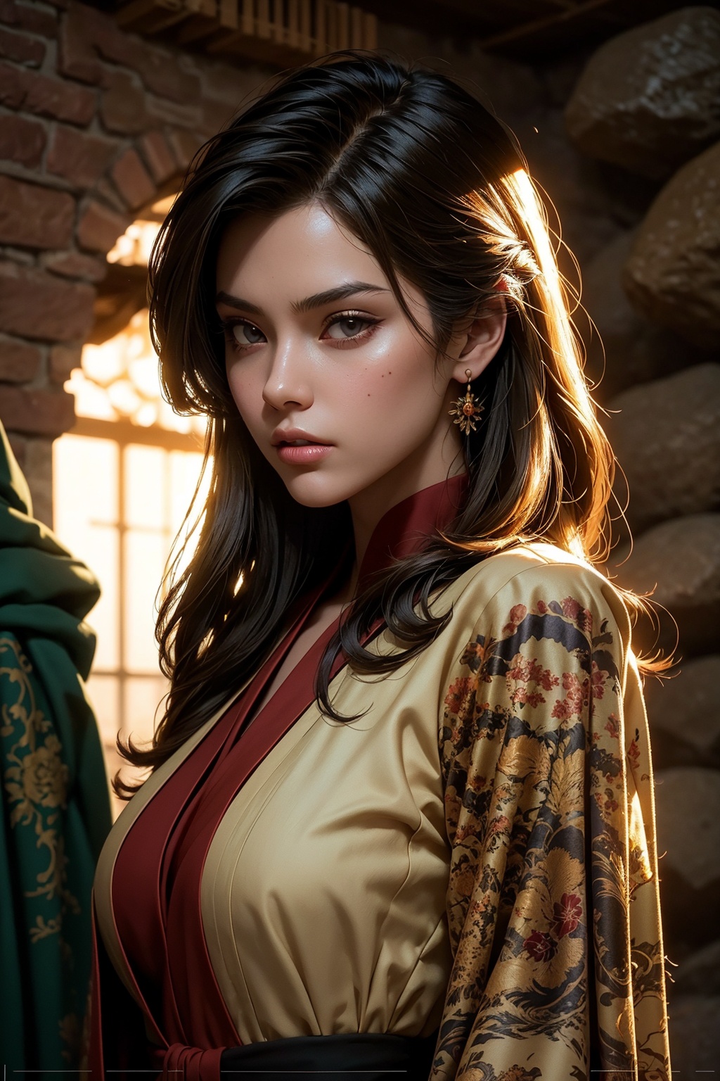 (cel-shading style) extremely detailed illustration of a gorgeous sorceress wearing flowy robes,  flattering look,  (cente...