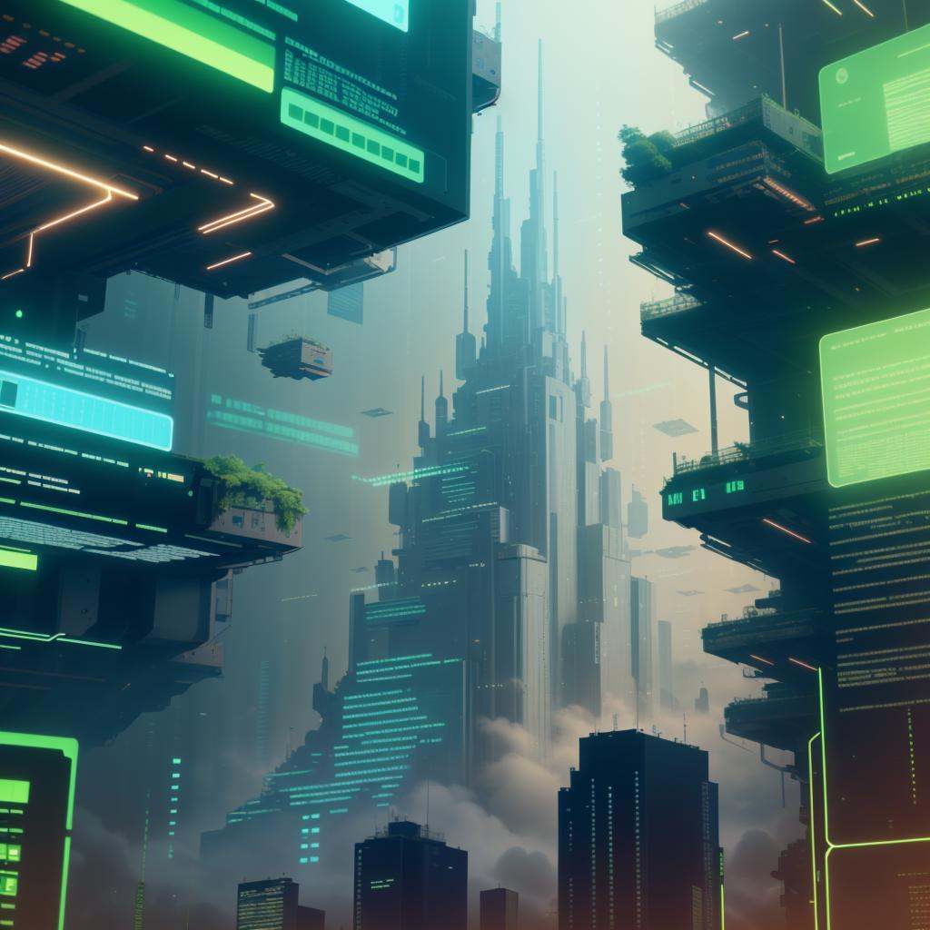 <lora:HackedTech-20:0.9>, hackedtech , scifi,  cyberpunk ,  data stream , pixelated,  city, towers 