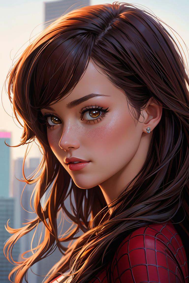 mary jane from spider man,  cartoon style,  cute girl on Tensor.Art