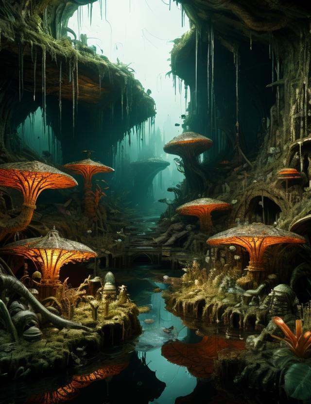 ((best quality)), ((masterpiece)), ((realistic,digital art)), (hyper detailed), DonMG414 Swamp Storefront,Cave Diver,Dripping Water, octane rendering, raytracing, volumetric lighting, Backlit,Rim Lighting, 8K, HDR,   <lora:GaiasDaugthers-000014:1>